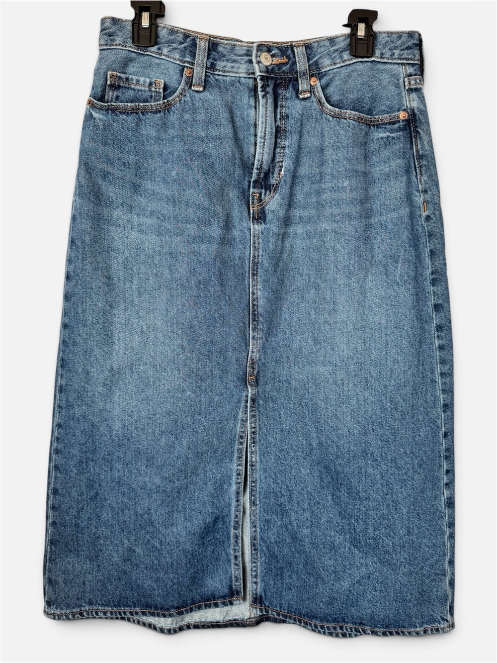 Old Navy High Rise Blue Denim Midi Skirt with Front Slit